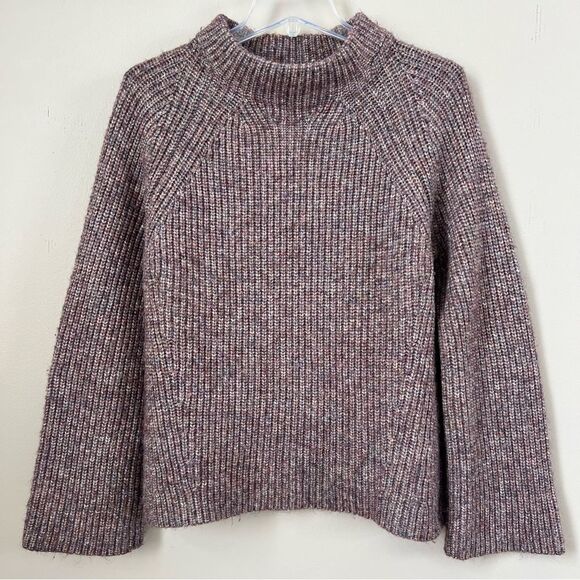Ann Taylor Mock Wool Blend Ribbed Marled Burgundy Cozy Casual Sweater Size M - Picture 1 of 14